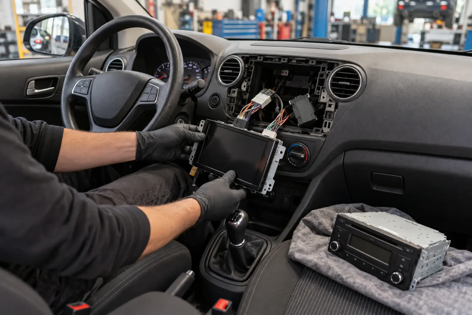 Android Auto radio inbouwen in Zwolle: oude en nieuwe autoradio naast elkaar bij een Audi A3