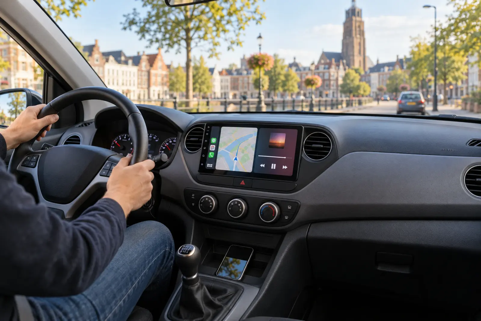 CarPlay bestellen in Zwolle: ingebouwd CarPlay-scherm in het dashboard van een Audi A3