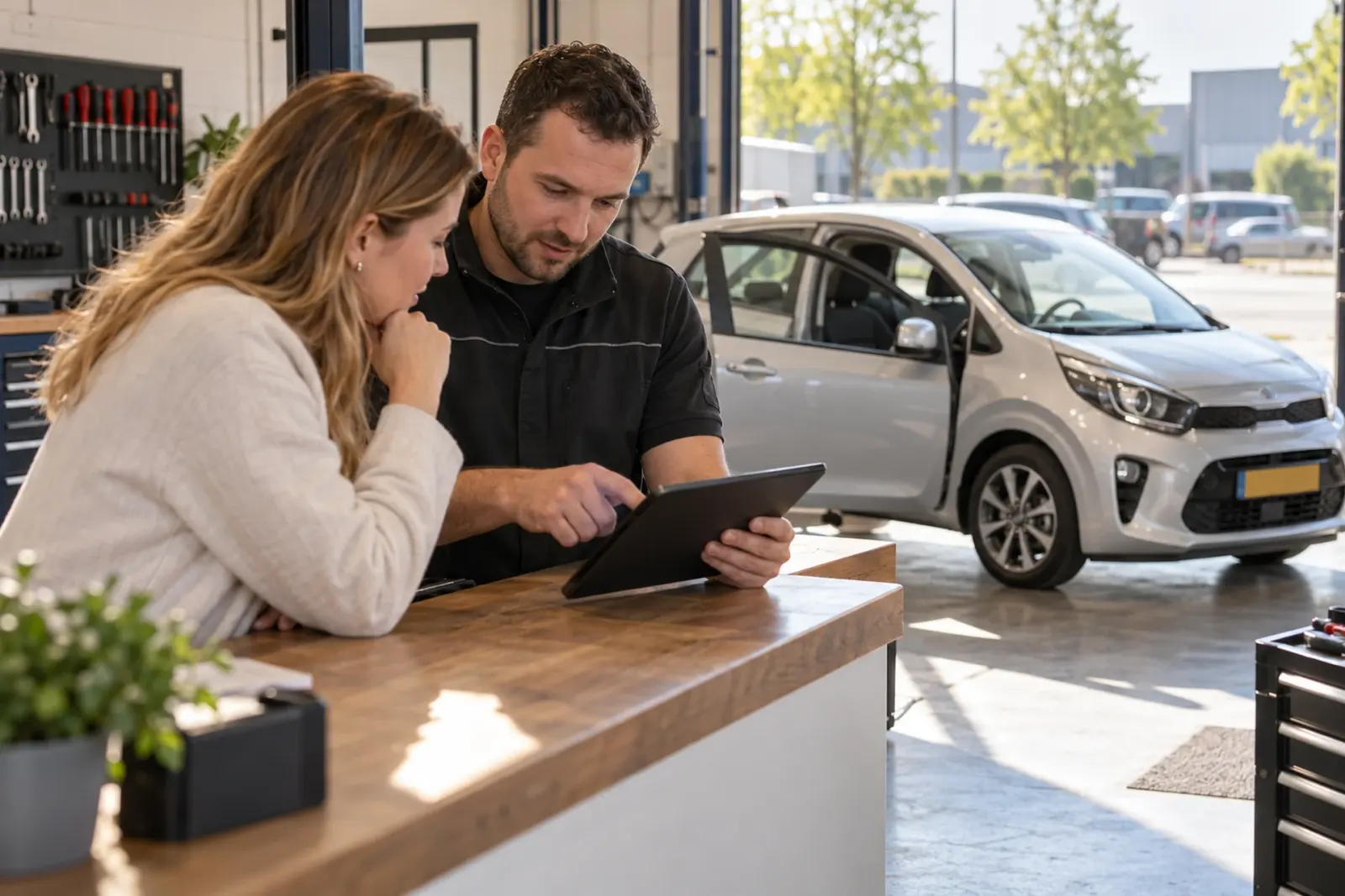Offerte voor CarPlay inbouwen wordt doorgenomen met een klant uit Zwolle